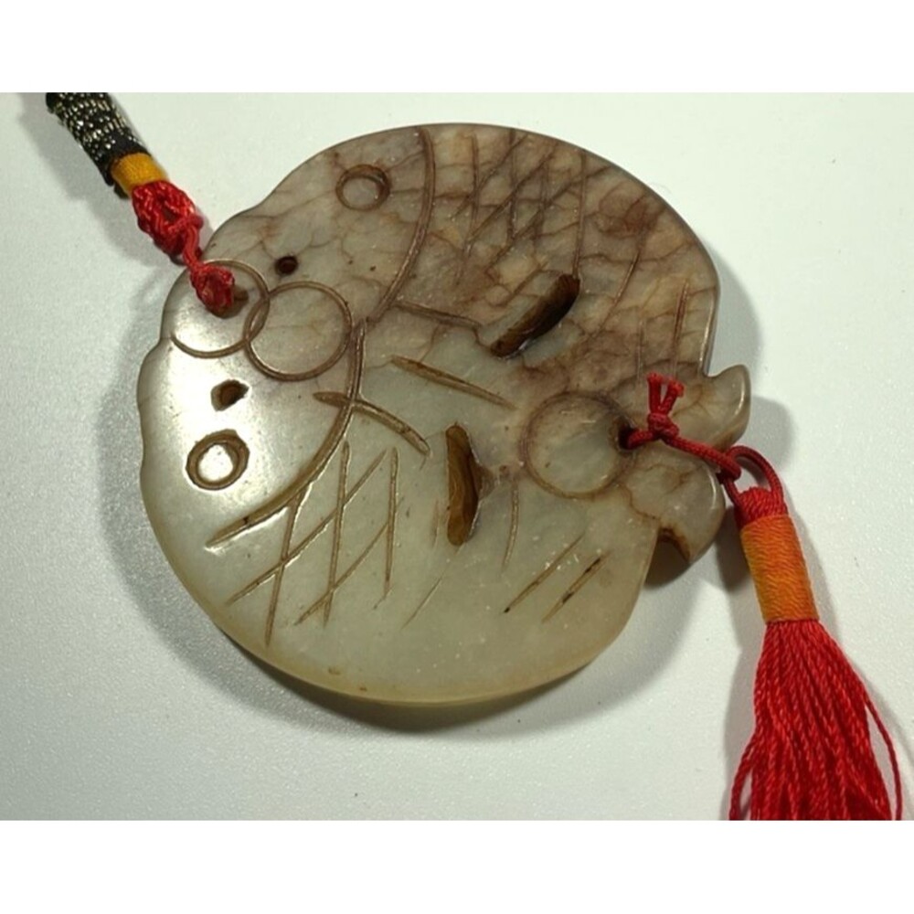Two Fish Antique Chinese Jade Window Hanger Pendant Twins Hand Carved Art EUC - Picture 3 of 9